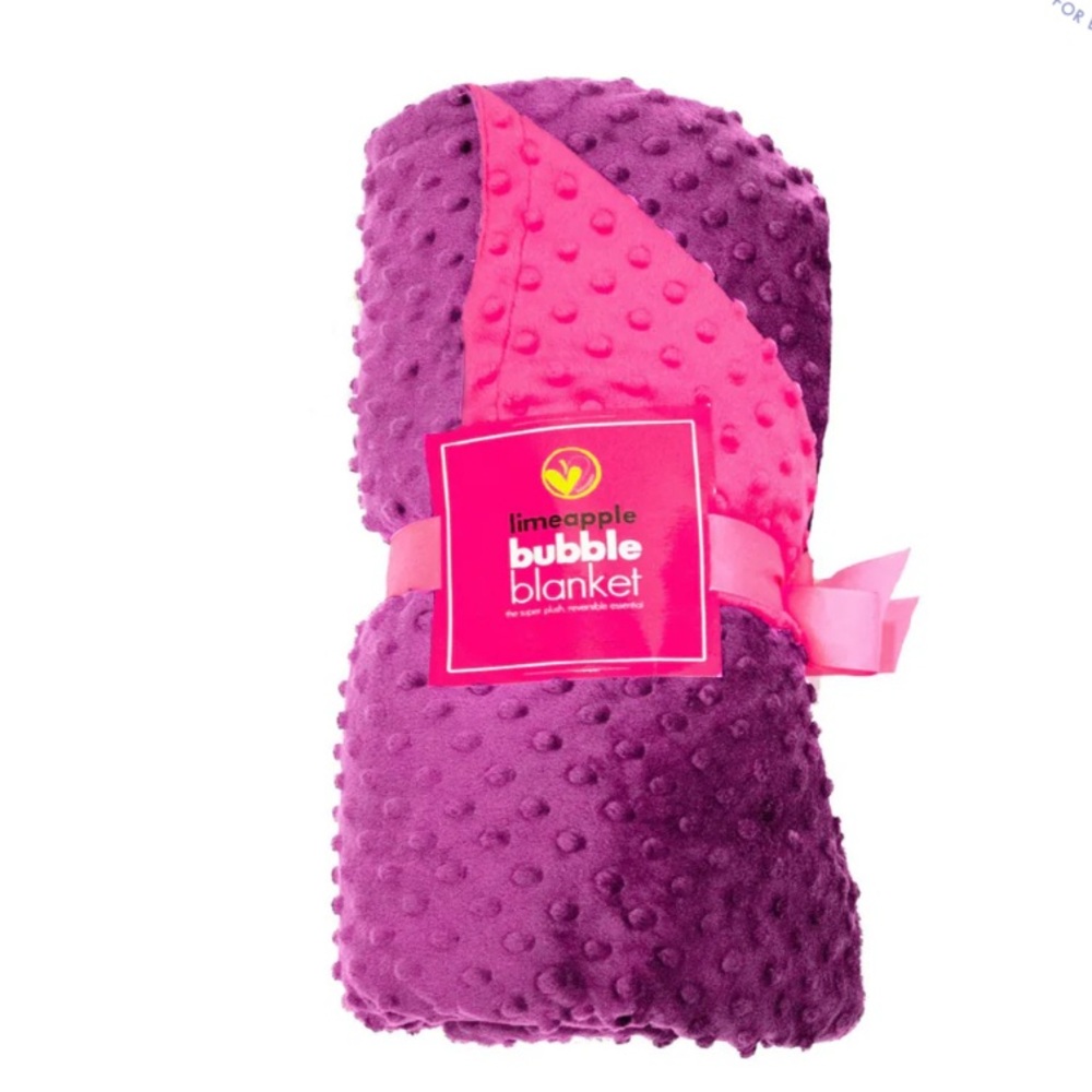 LIMEAPPLE Minky Bubble Blanket - Fuchsia and Orchid NWT